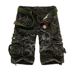 Mens Cargo Shorts Cotton Relaxed Fit Camouflage Camo 3/4 Pants with Big Pocket Outdoor Lightweight Shorts,Army Green,30