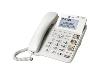 Geemarc CL595 Senior fastnettelefon Telefonsvarer, Håndfri tale, Optisk opkaldssignal, kompatibel med høreapparater, inkl. nødsender, med basis