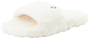 Tommy Hilfiger Women Fur Home Slippers Slides Plush, Beige (Ancient White), 6 UK