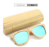 LIKCO New Sunglasses, Bamboo Wood Retro-Coated Bamboo Legs Polarized Bamboo Sunglasses Wooden Glasses Men And Women Big Frame,Blue Polarized
