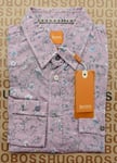 New Hugo BOSS mens pink red slim fit floral art smart casual suit shirt SMALL