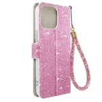 iPhone 14 Pro Max Fodral Glitter Disco Plånboksställ Video Rosa Rosa