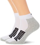 PUMA Men's 2P Lifestyle Cushioned Quarter Sock, White/Grey/Black, 2.5-5 (Pack of 2)