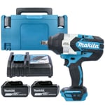 Makita DTW1002 18V Brushless Impact Wrench + 2 x 5Ah Batteries, Charger & Case