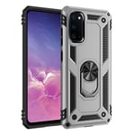 HAOYE Case for Samsung Galaxy S10 Lite, Metal Ring Support [Compatible Magnetic Car Mount] Heavy Duty Armor Shockproof Cover, Silicone TPU + Hard PC Case. Silver