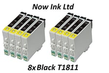 Now Ink Ltd - 8 Epson 18 XL BLACK Series Compatible Ink Cartridges. 8x T1811 Black COMPATIBLE WITH XP-30, XP-102, XP-202, XP-305, XP-405 PRINTERS. 18.2ml EACH. REPLACES EPSON DAISY INKS