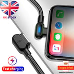 90° Right Angle Braided Lightning Usb Charger Cable 1m 2m For Iphone 11 X 7 6 5
