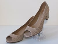 New Jacques Vert Beige Leather Moc Croc Shoes Block Heel  7 Narrow fitting RP£89