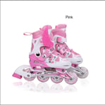 PU Full Flash Adjustable Skate Set Children Inline Roller Skate Roller Skate Set Composite Material, Sandwich Mesh,Pink,M