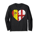 British Spanish Flag Heart | Spain England Flag Roots Kids Long Sleeve T-Shirt