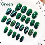 24 Pcs/set Nail Art Patch False Nails Cat Eye Green