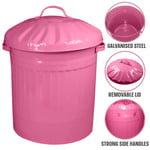 Pink Bin - Retro Trashcan Metal Kitchen Bin Compact Midi Bin with Lid - 45L