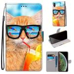 BgkjZX IPhone XSMax Wallet Case Card Holder IPhone XSMax Flip Leather Case Card Package Stand Magnetic Clasp Slot iPhone Case - A05 Soda Cat