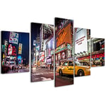 Impressions sur toile Times Square 082 tableaux modernes ville en 5 panneaux déjà montés, prêt à être accroché, 200 x 90 cm