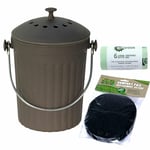 Slate Grey Bamboo Fibre Compost Caddy/Bin, 2 Filters & 50x6L Compostable Bags
