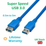 Usb 3.0 Extender Cable Blue Extension Data Lead Male To Female 0.5m To 5m Lot