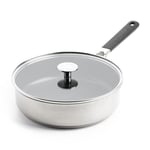 KitchenAid Classic Stainless Steel PFAS-Free Healthy Ceramic Non-Stick 26 cm/3.6 Litre Sauté Pan with Tempered Glass Lid, Clad, Induction, Stay-Cool Handle, Oven Safe up to 160°C, Silver