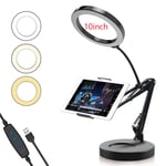 AJH LED Ring Light 10" with Phone Holder,Portable and Foldable Desktop Camera Ring Light for Live Stream, Makeup, Selfie Photography Compatible with iOS Android Smartphon