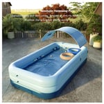 HOXMOMA Family Inflatable Swimming Pool, Large Rectangular Pool for Children, Adults, Garden and Outdoor, Kids Paddling Pool, Toddler Pool for with Sunshade Canopy,Blue,2.6m