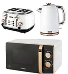 Tower Kitchen Appliance Retro Stylish Set - Rose Gold & White Manual 20 Litre Microwave, Rose Gold & White 1.7 Litre Jug Bottega Kettle & Rose Gold & White Bottega 4 Slice Toaster