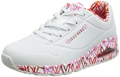 Skechers Women's Uno Loving Love Sneaker, White Durabuck Red Pink Mesh Trim, 4 UK