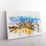 Big Box Art Reflections of The Frankfurt Skyline Watercolour Canvas Wall Art Print Ready to Hang Picture, 76 x 50 cm (30 x 20 Inch), Blue, Black, Yellow
