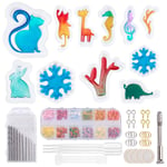 OLYCRAFT 202PCS Animal Resin Silicone Mold Set Resin Mold with Hanging Hole in Cat, Brach, Elephant, Musical Note, Sea Horse, Snowflake, Antler, Giraffe, Rabbit Shape Resin Keychain Casting Mold