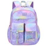 Söt färgglad vardagsryggsäck för flickor, tonåringar grundskola ryggsäck, primära skolväskor för tonåringar gradient Purple