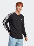 adidas Sportswear Mens Essentials 3 Stripe Sweatshirt - Black, Black, Size S, Men