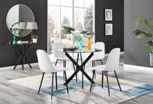 Novara 4 Seater Black Leg Round Glass Dining Table & 4 Corona Faux Leather Black Leg Chairs