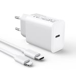 30W Chargeur USB C Rapide for iPhone 14/14/Pro/14 Pro Max/14 Plus/13 12 11 SE XR X XS 8, USBC Charger Prise Secteur Type C Alimentation Adaptateur et 2M Cable