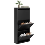 WOLTU Meuble à Chaussures, 9 Paires, Armoire à Chaussures, 3 Compartiments, Porte Abattante, en Métal, Meuble d'Entrée Étroit, Noir, 50x15x106 cm