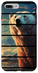 Coque pour iPhone 7 Plus/8 Plus Rétro coucher de soleil blanc ours polaire lac artique réaliste anime art
