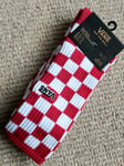 VANS UK 8.5-12 (Eu 42-47) Red White Checks OFF THE WALL Ribbed Crew Socks Adult