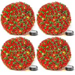 Taylor & Brown 28cm Solar Powered 20 LED Rose Artificial Topiary Ball Hanging Ornament Boxwood Garden Ultra Bright Light Decorative Two Functions (4 Pack, Red)