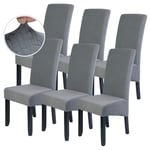 High Back Dining Chair Covers for Dining Room 6, Large Chair Covers Stretch Spandex Chair Slipcover Jacquard Chair Seat Covers for Kitchen Hotel, Banquet(Silvery Grey)