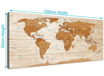 Large Brown Cream Map of World Atlas Canvas Wall Art - Modern 120cm Wide - 1307