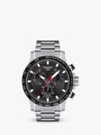Tissot T1256171105100 Men's Super Sport Chronograph Date Tachymeter Bracelet Strap Watch, Silver/Black