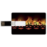64G USB Flash Drives Credit Card Shape Vintage Halloween Memory Stick Bank Card Style Happy Halloween Image with Jack o Lanterns on Fire with Bats Holiday Decorative,Black Scarlet Waterproof Pen Thumb