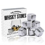 6 Stainless Steel Whiskey Stones Ice Cubes, Scotch, Brandy Drinks Chillers Gift