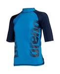 Arena Boy's Unisex JR Rash Vest S/S Graphic Guard Shirt, Turquoise-Navy, 8-9 Years