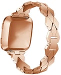 Abasic Watch Strap compatible with Fitbit Versa, Solid Stainless Steel Link Bracelet (Rose Gold)