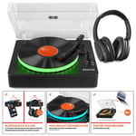 Record Player with Speakers, Bluetooth Headphones, LED Lights, USB - RP162LED