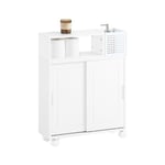 SoBuy Armoire Toilettes WC Support Papier Toilette Meuble de Salle de Bain, Armoire de Salle de Bain sur roulettes, 2 Compartiments Ouverts, 2 Portes, Étagère Réglable, Blanc, 52x17x69 cm, BZR176-W