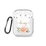Tirita Personalised Case Compatible with AirPods 1st & 2nd generation Support Wireless Charging with Carabiner, Front LED Visible [11- Wild Rose]