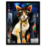 Cute Italian Street Cat Striking Pose Abstract Art Print Framed Poster Wall Decor 12x16 inch