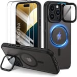 Fodral + 2 härdat glas för iPhone 16 Pro Max, transparent fodral med magnetisk ring och kameraskydd Black