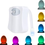 HK POWER Toilet Night Light Motion Sensor, Inside Toilet Bowl Seat Light LED for Bathroom Washroom, PIR Motion Activated, 8 Color Changing, Battery Operated [Energy Class A++]