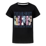 T-shirt med Taylor Swift-tryck för flickor, rund hals, kort ärm, avslappnad topp Black 140cm