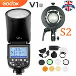 UK Godox  V1S TTL 1/8000s HSS Round Head Flash+AK-R1 Accessories+S2 Bracket Kit